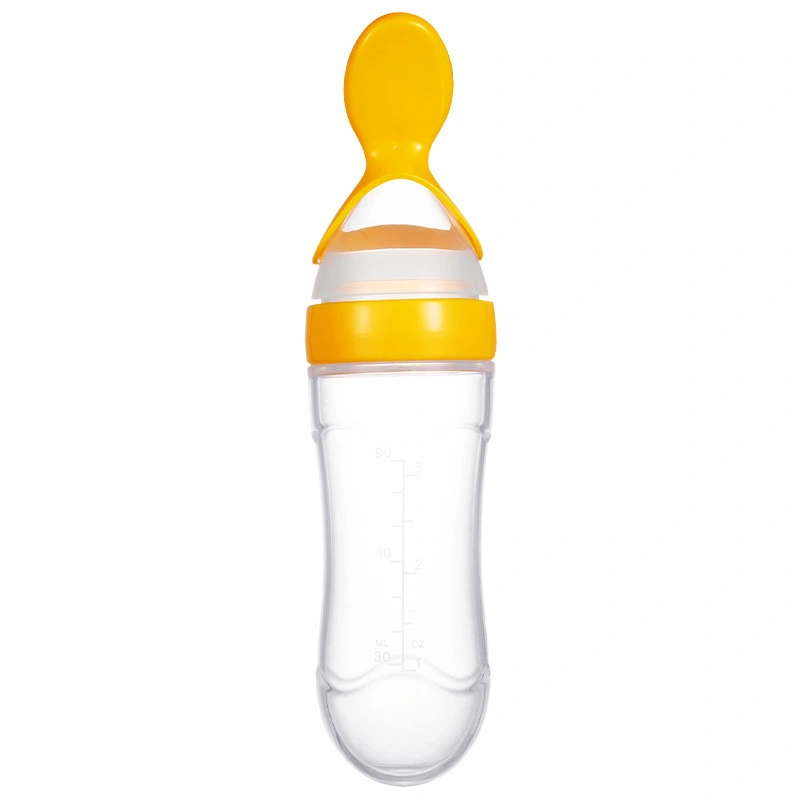 BPA Free Squeeze Durable Soft Silicone Paste Feeding Bottle Feeder with Spoon